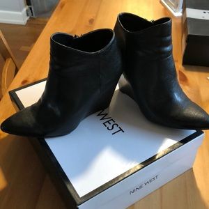 Black Nine West Pointed Toe Wedge Ankle Bootie